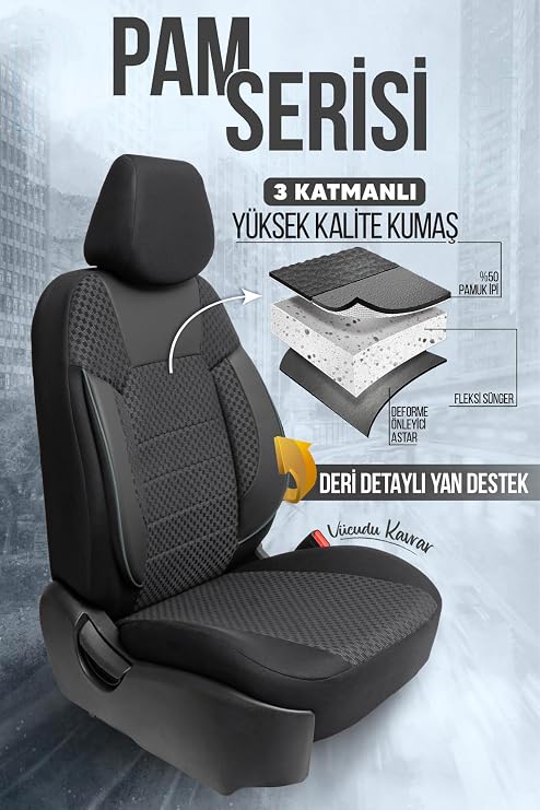 PAM Serisi Oto Koltuk Kılıfı (Siyah)