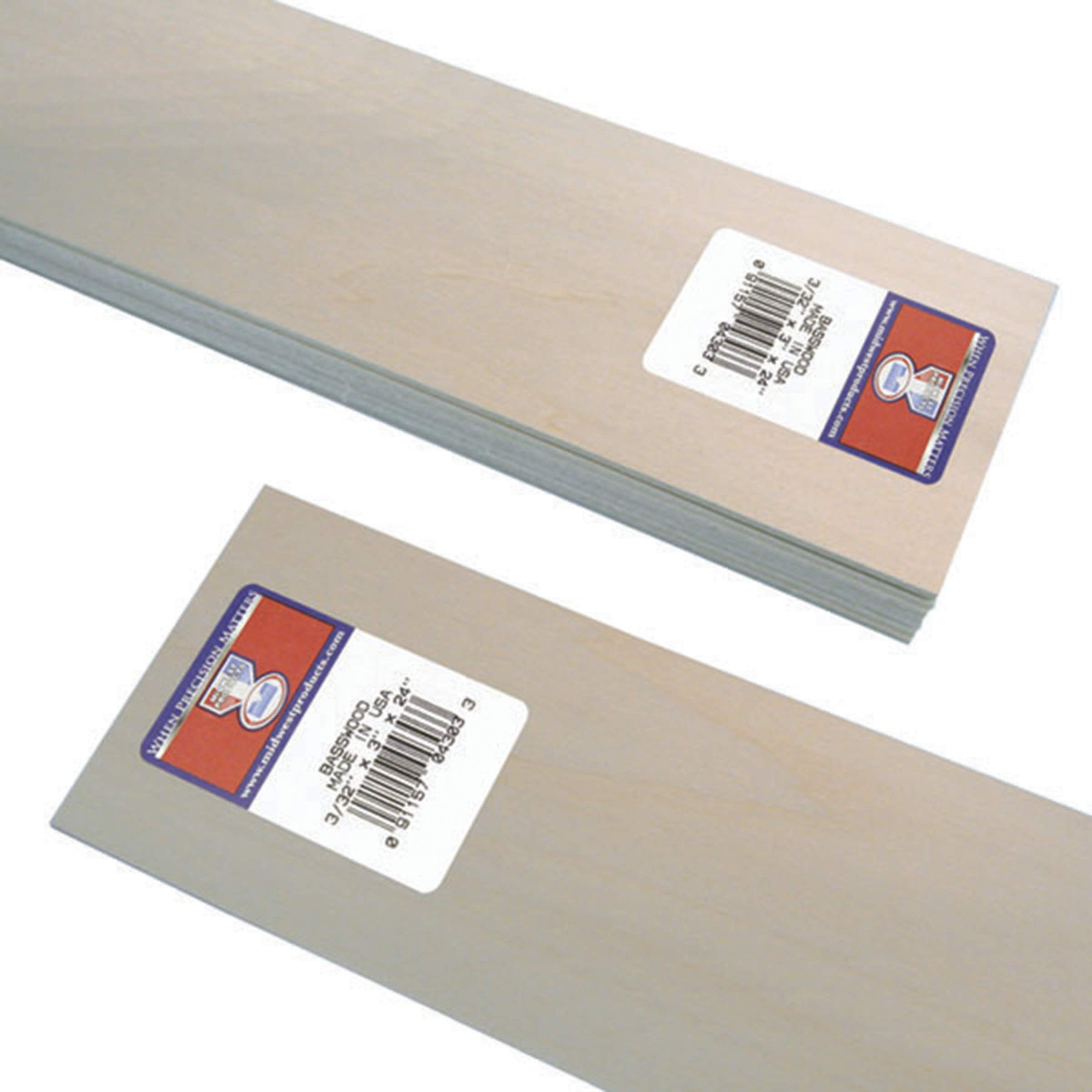 Midwest Products Co. Basswood Sheets 3/32X3X24 (15)