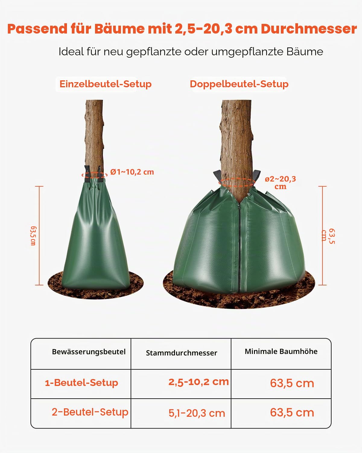 VEVOR Baumbewässerungsbeutel, 8er-Set 75 L Bewässerungsbeutel für Neue Bäume, 5–9 Stunden langsame Freisetzung, Bewässerungssack mit Reißverschluss, Baumbewässerungssystem für tiefes Wurzelmanagement