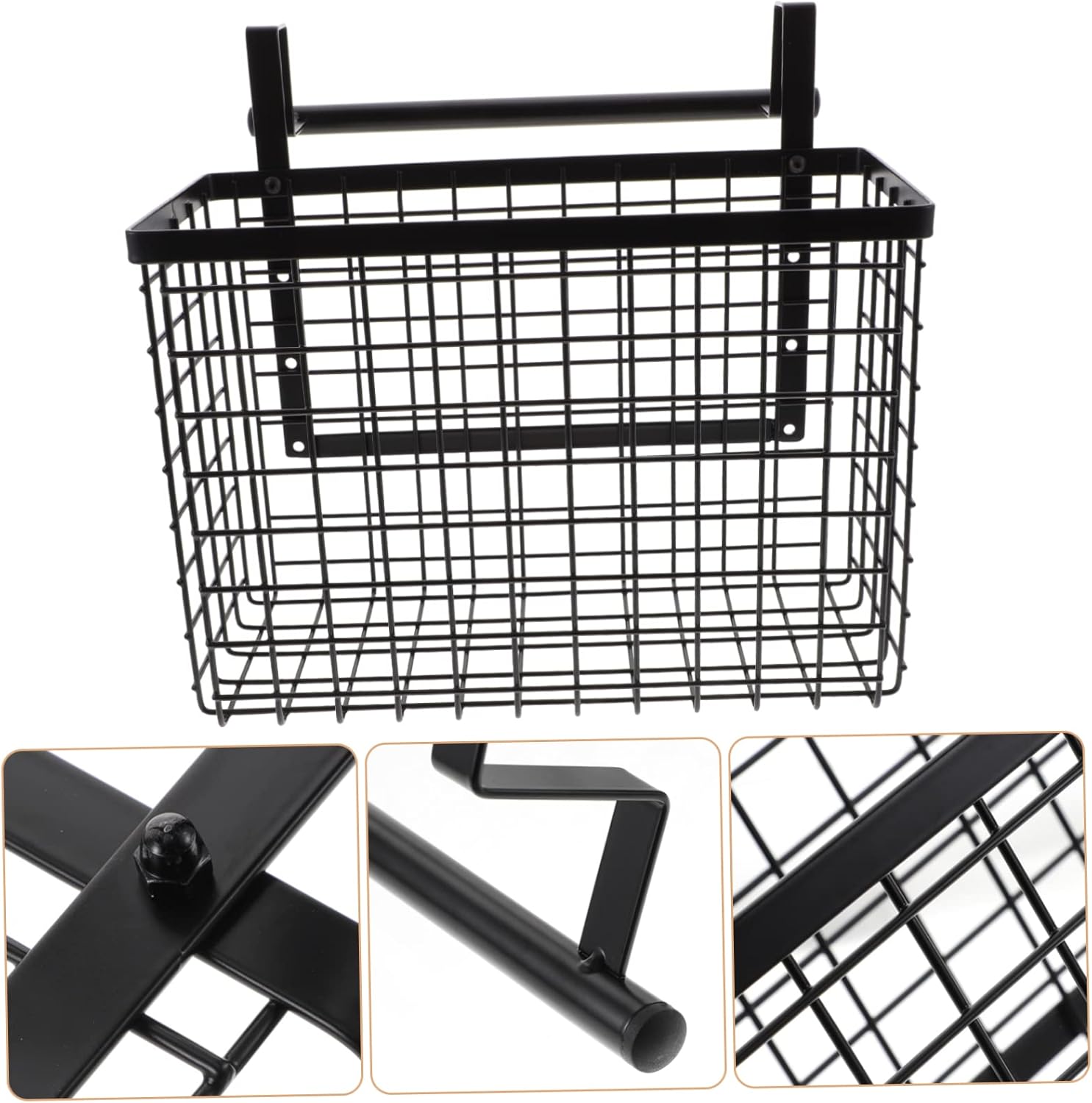 Hanging Wire Basket for Cabinet Door Space Saving Kitchen Vegetable Holder Easy Install Over Door Organizer for Spices and Daily Essentials Design for Home Office Bathroom and