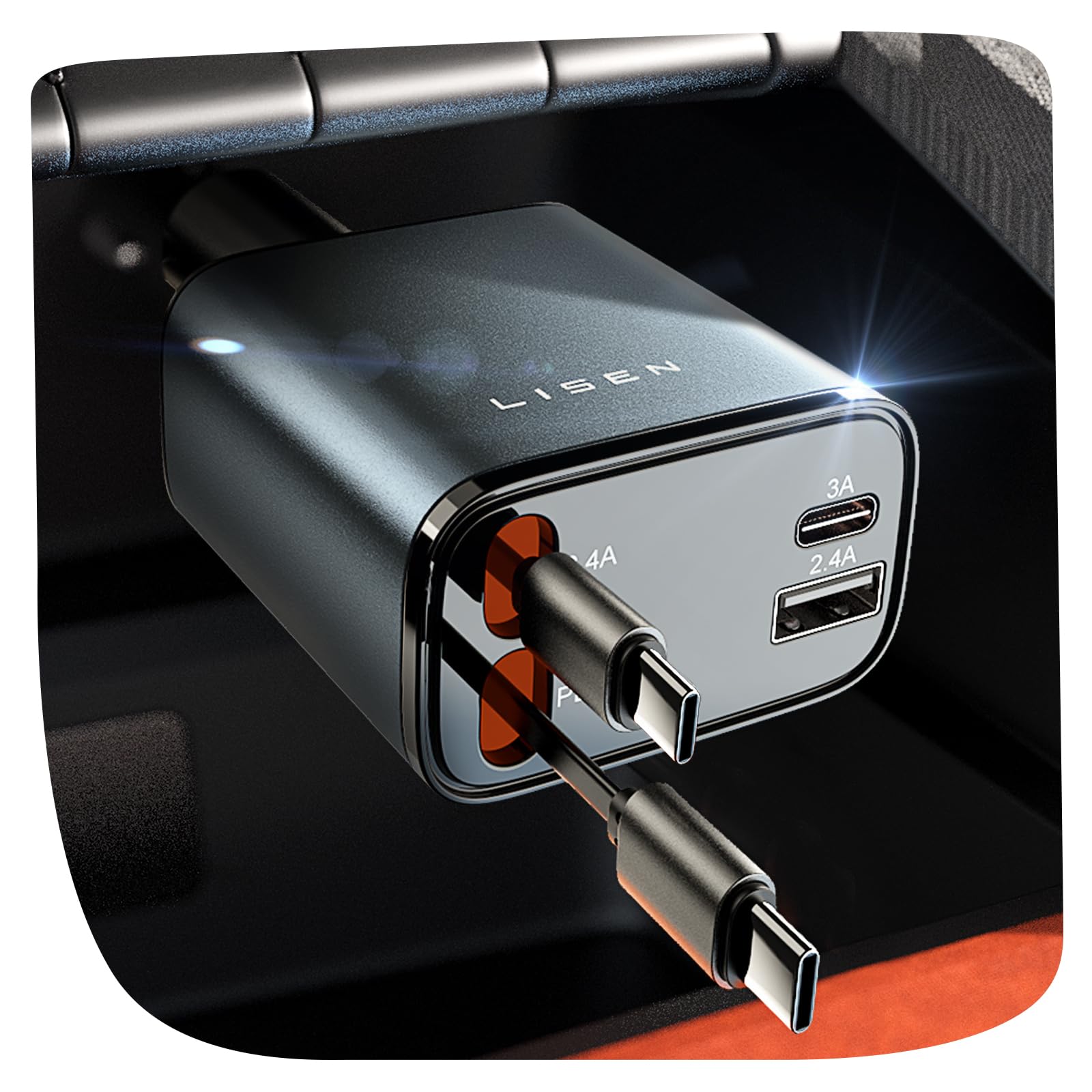 Retractable Car Phone Charger Cigarette Lighter USB Charger 69W Car Charger USB C Fast Charge Car Accessories Gadgets Christmas for Gifts for Men Women for iPhone 17 Pro Max, Dual Type-C