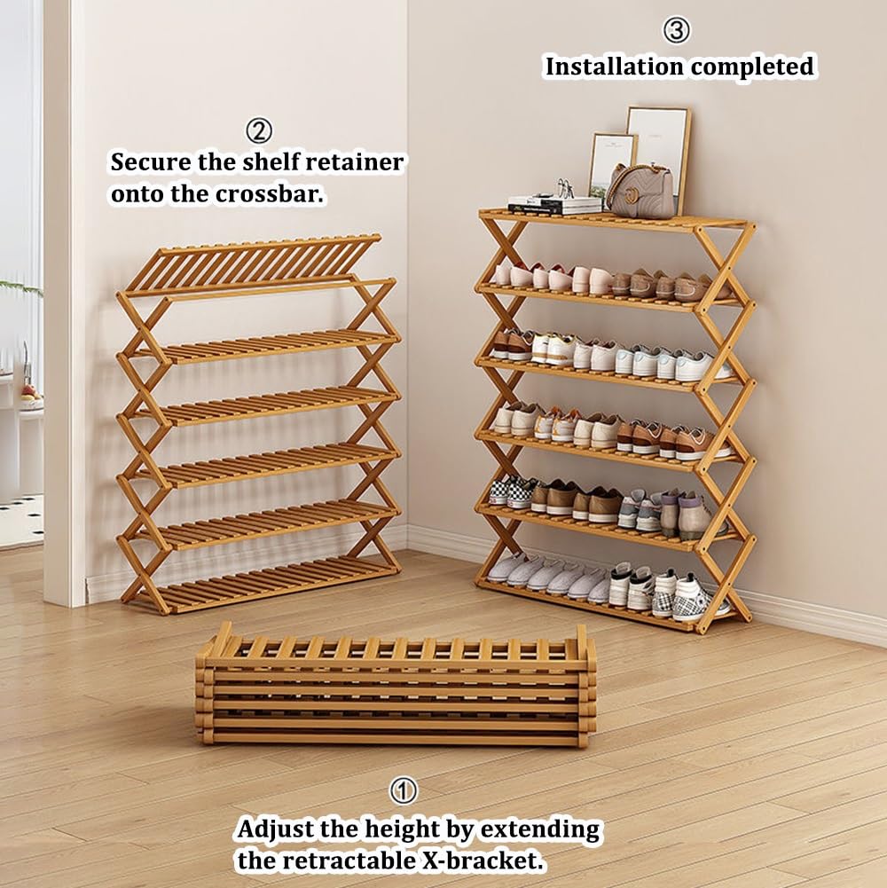 Scarpiera pieghevole in bambù, scaffale organizer per scarpe autoportante per ingresso, armadio, camera da letto, corridoio, portaoggetti multifunzionale