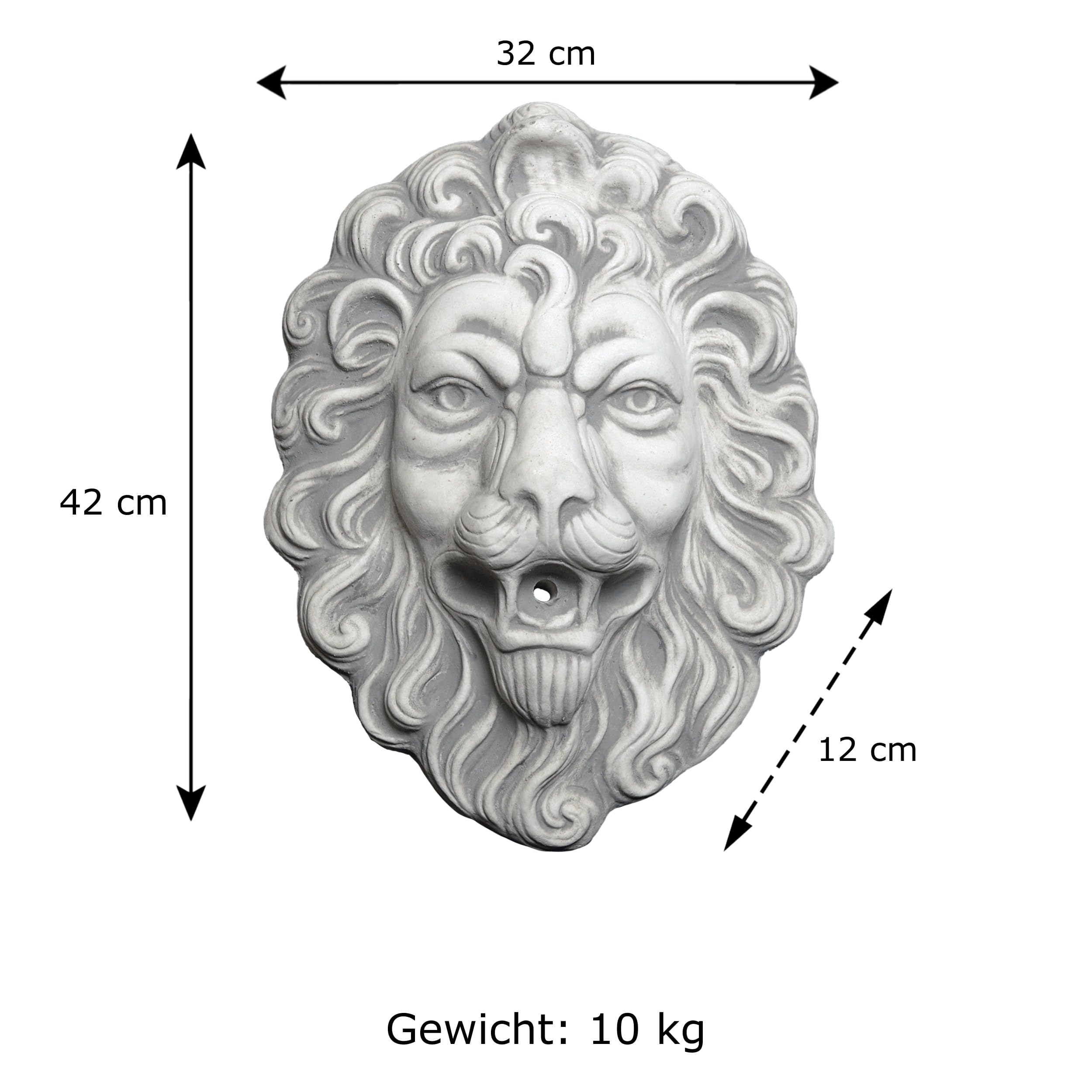 gartendekoparadies.de Wanddeko Löwenkopf, Steinfigur, H. 42 cm, 10 kg, Grau, frostsicher aus Steinguss für Außenbereich