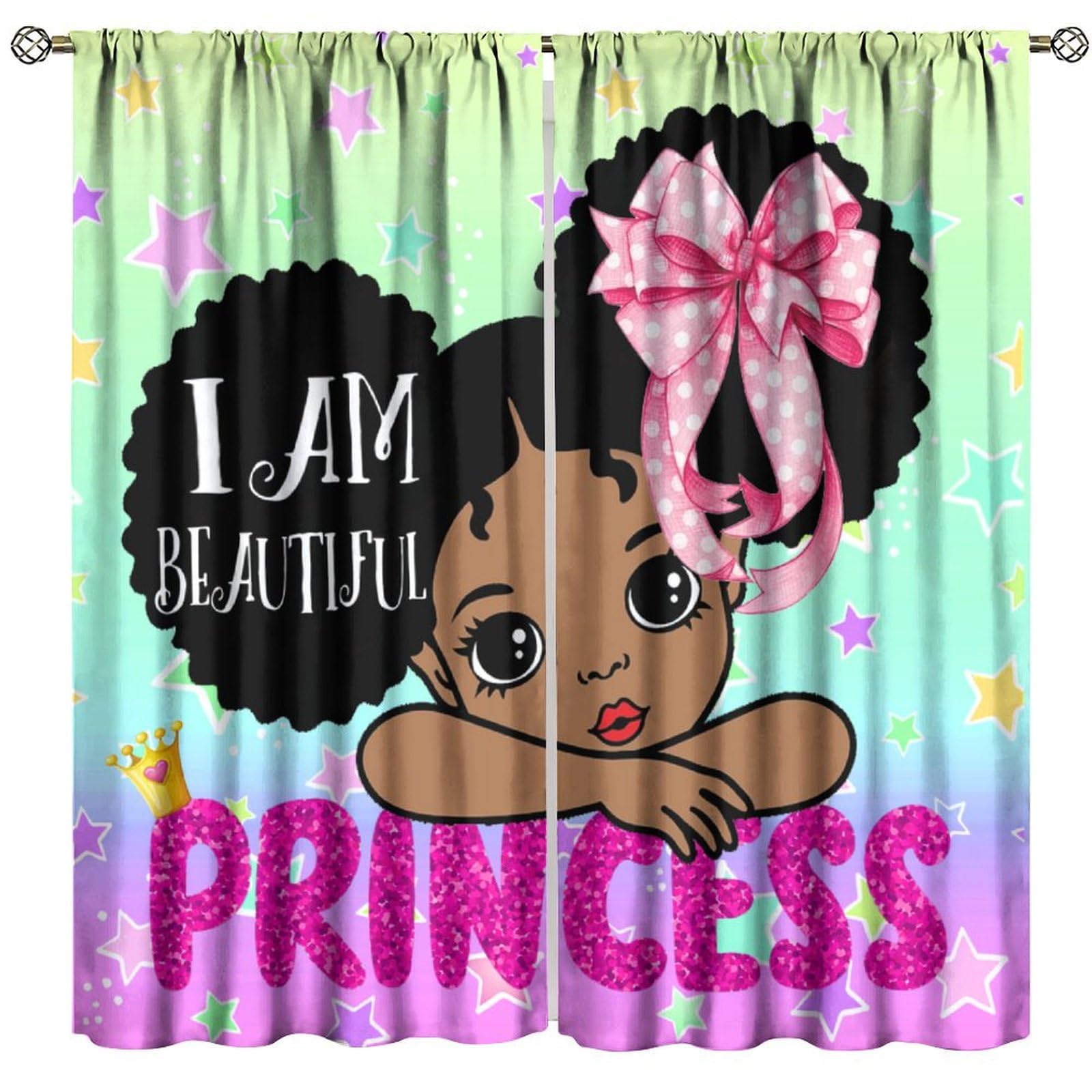 XBDDZSW African American Kids Curtains,Afro Black Girl Window Treatments for Kids Girls Bedroom,Cute Girl Big Hair Pink Curtains 2 Panel Sets,84x84 Inch Blackout