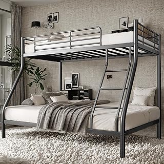 SDHYL Twin Over Full Bunk Bed, Heavy Duty Metal Frame for Adults, Space-Saving for Dorm, Apartment & Small Room, Black, No Box Spring Needed