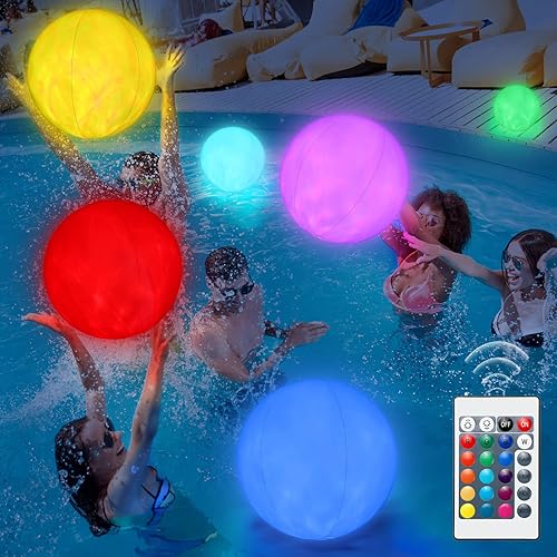 24 paquetes de juguetes de piscina de 16 pulgadas, bolas de playa iluminadas, 16 colores, 4 modelos, bolas de piscina con control remoto, bola
