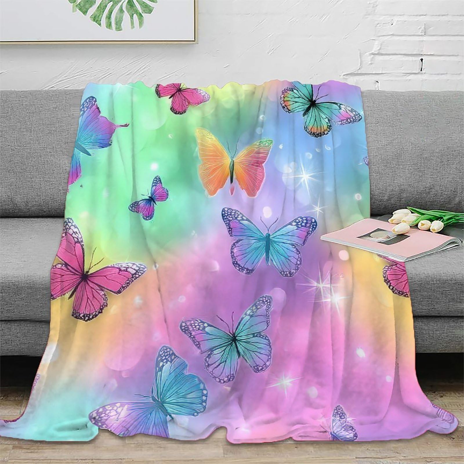 Plaid microfibre lavable machine grand format motif papillon 3D