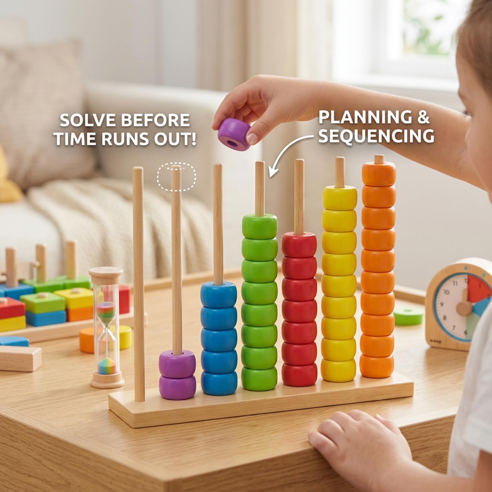 Farbsortierspielzeug, 3-teiliges Montessori-Holzspielzeug für Kleinkinder, schnelles Matching- und Stapel-Puzzlespiel für Strategie und Familienspaß