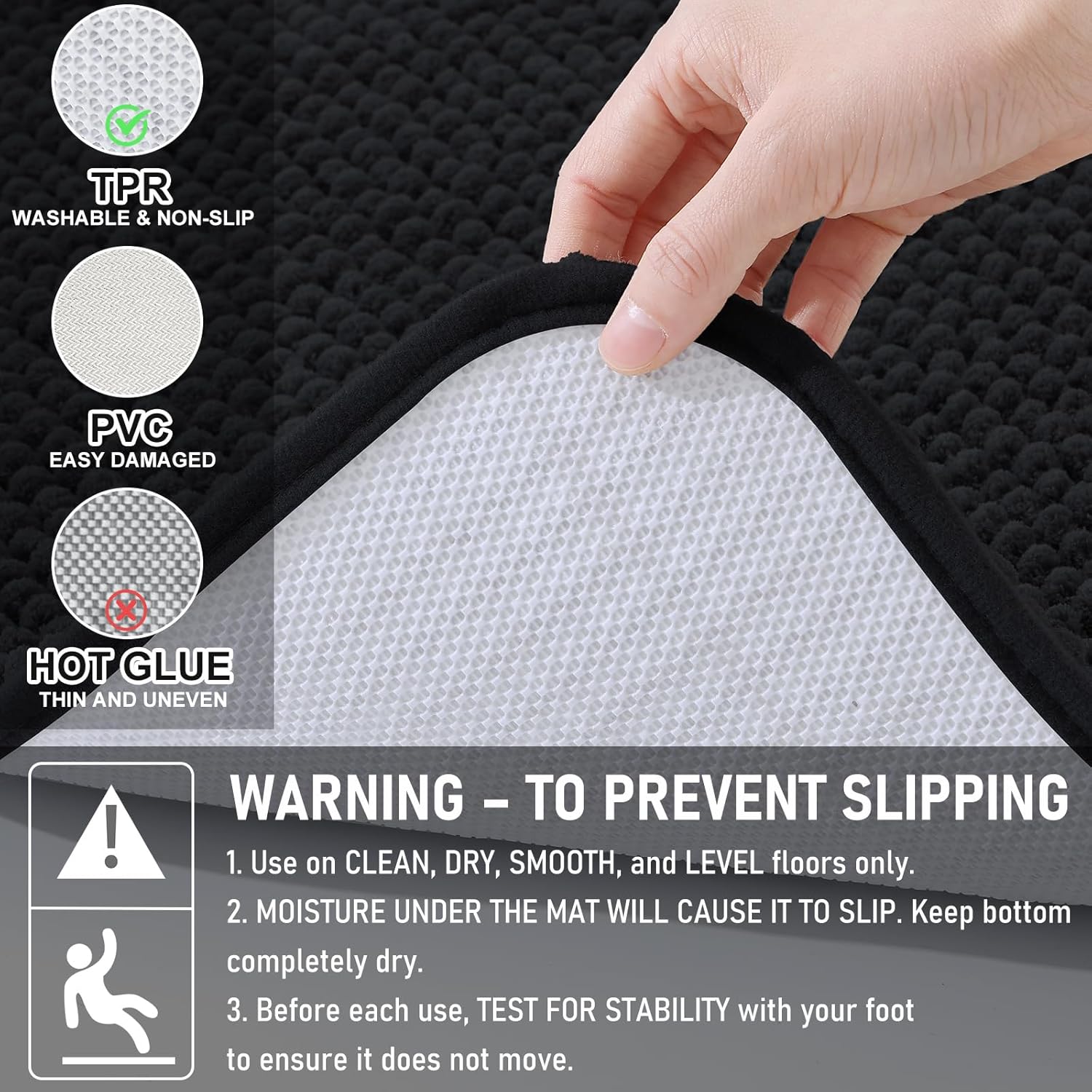 Arotive Bathroom Rugs 30" x 20", Ultra Soft Absorbent Chenille Bath Rugs, Non-Slip Rubber Backing, Machine Washable Bath Mats for Bathroom Floor, Tub and Shower, Home Decor Accessories, Black