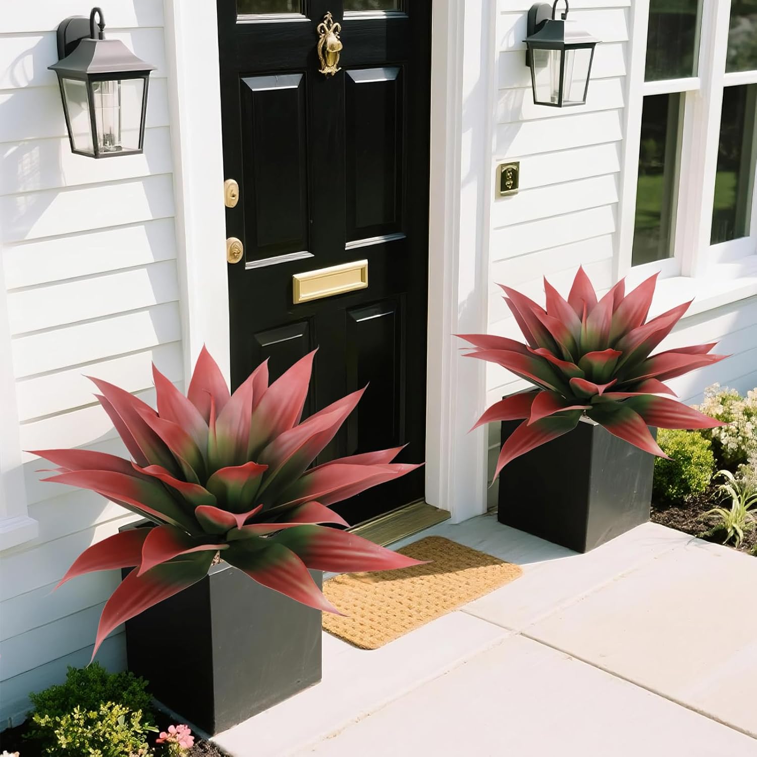 Faux Agave Plant Outdoor, 28 inch Lagre Artificial Succulents Stems, Fake Agave Plants for Home Decor (2Pack, Red)