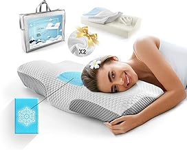 OnNuvo Cuscino Cervicale Memory Foam Alta Qualità 50 kg/m3, Guanciale Letto, 2 Morbide Federe Removibili Lavabili (1° in BAMBOO + FRESH GEL / 2° in ICE FIBER) Ortopedico Ergonomico Anallergico CORTINA