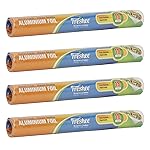 Freshee 18m Aluminium Silver Kitchen Foil Roll Paper Pack of 4|11 Micron Thick|Food wrap|Disposable Food Parcel|Fresh Food