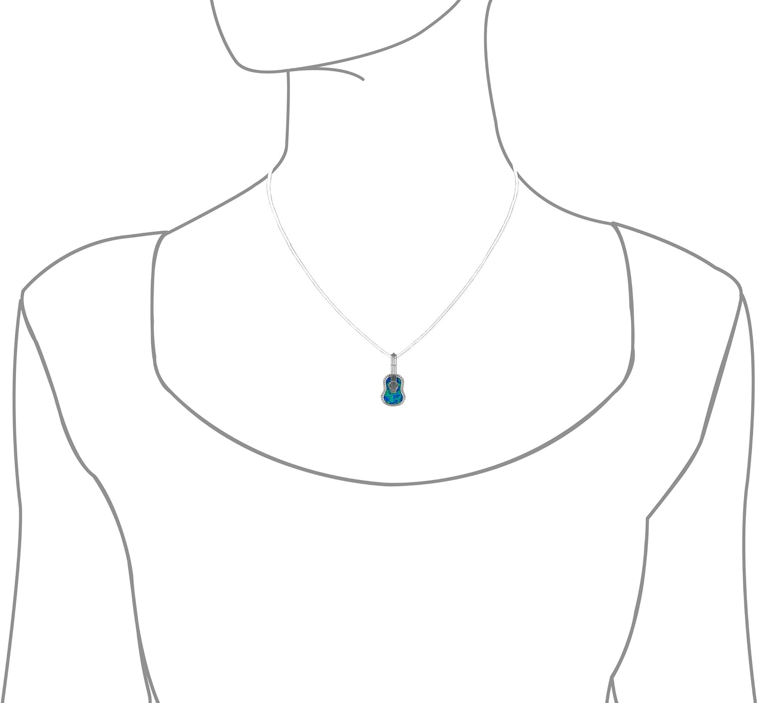 Sterling Silver Synthetic Blue Opal Ukulele Pendant Necklace, 16+2" Extender - Image 4