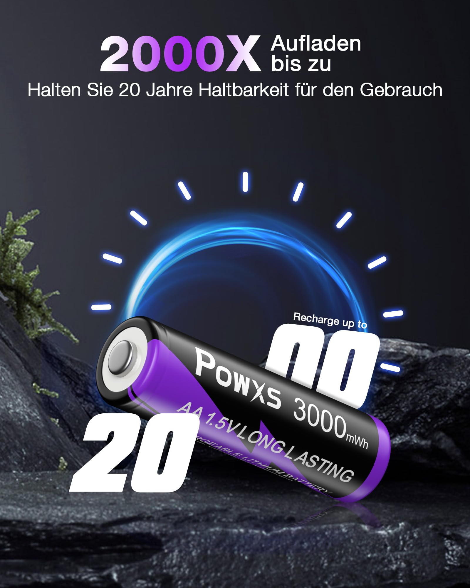 POWXS 1.5V Lithium Akku AA 8-Pack 2000 Zyklen & Stahlgehäuse, 3000mWh,mit USB Schnelladegerät, Kompatibel AA/AAA für Spielgeräte & Blink-Kameras