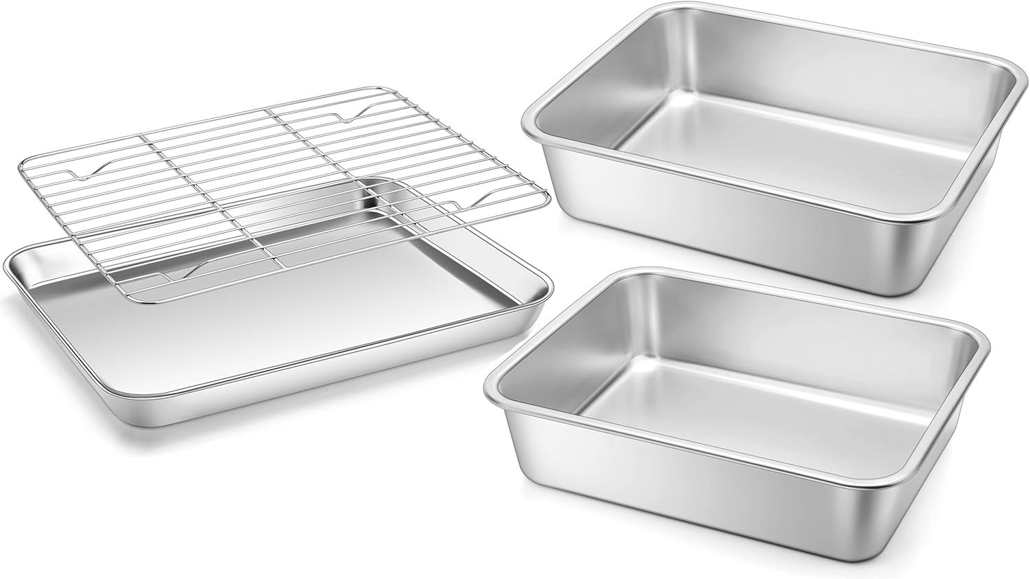 Homikit 4 Pack Lasagna Pan & Baking Sheet with Rack Set, 9x13 Stainless Steel Cookie Baking Tray for Oven Cooking Roasting, Thick Metal Quarter Sheet Pan Rust Free, Freezer & Dishwasher Safe