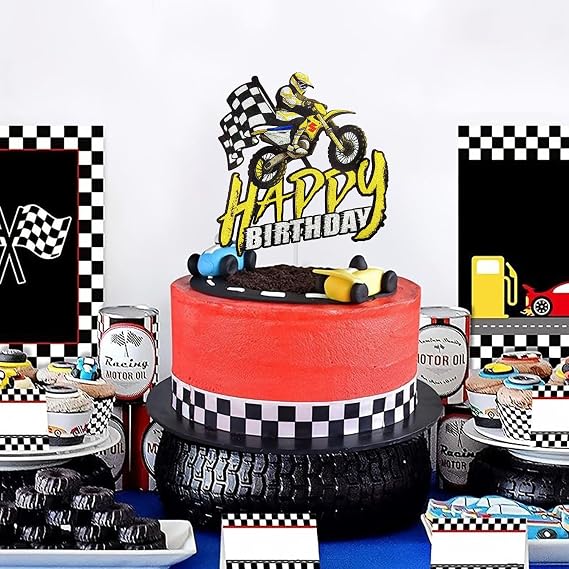 AZEWELL Motorcycle Cake Topper, Dirt Bike Birthday Decorations for Boys Men, Motocross Cake Decoration, Motorcycle Rider Racing Party Decorations Supplies