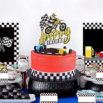 AZEWELL Motorcycle Cake Topper, Dirt Bike Birthday Decorations for Boys Men, Motocross Cake Decoration, Motorcycle Rider Racing Party Decorations Supplies