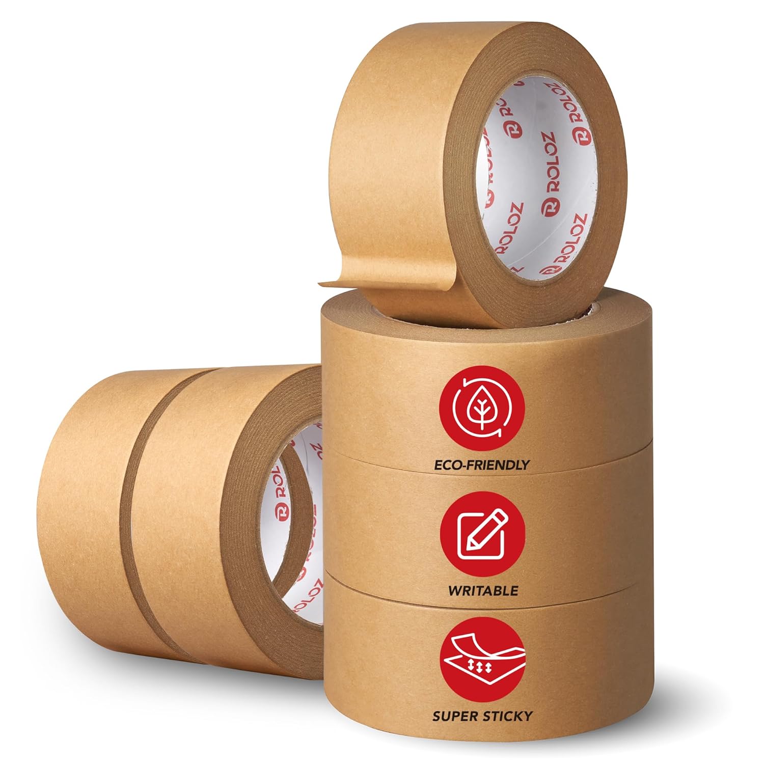 Brown Kraft Paper Packing Tape 6-Pack 2in x 44 yd – Strong Adhesive, Hand-Tearable, Writable Shipping Tape for Boxes – Ideal for Packing, Moving, Storage, Mailing, and Shipping