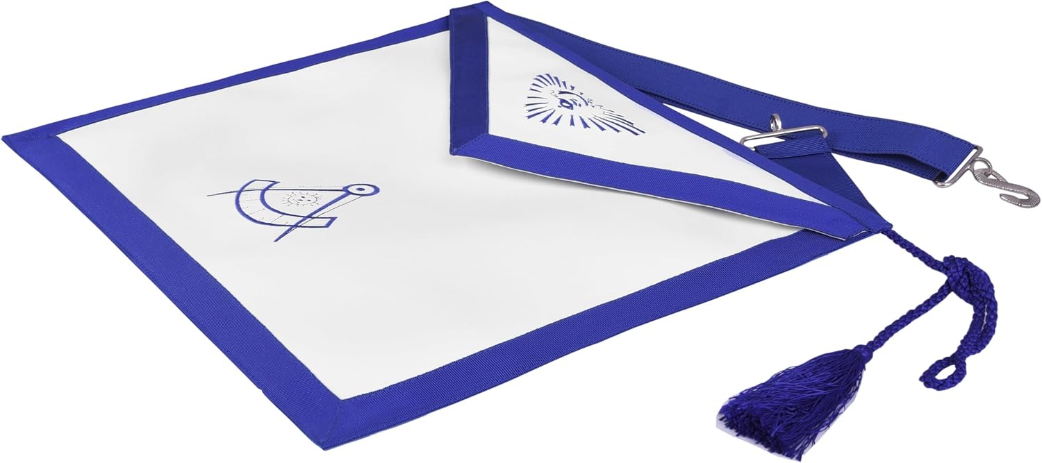 BRICKS MASONS Past Master Blue Lodge Apron - Blue Ribbon With Tassels