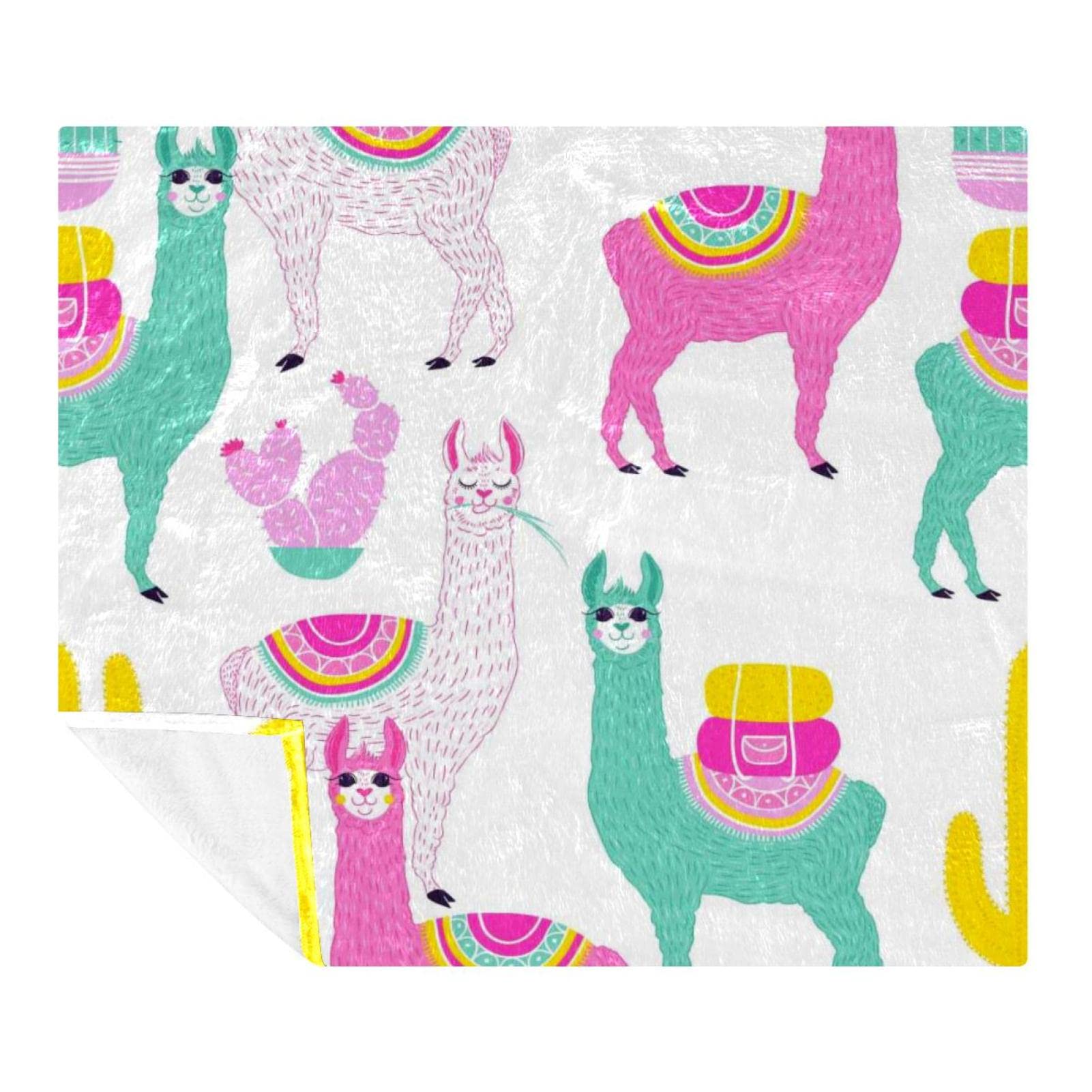 Couverture polaire plaid lama et cactus douce pour lit et canapé