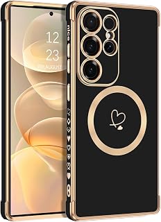 Telaso Magnetische Hülle für Samsung Galaxy S25 Ultra, Handyhülle für Samsung S25 Ultra Niedliches Herz Muster Weiche Plattierung Abdeckung für Frauen, Schutz der Kamera, Schwarz