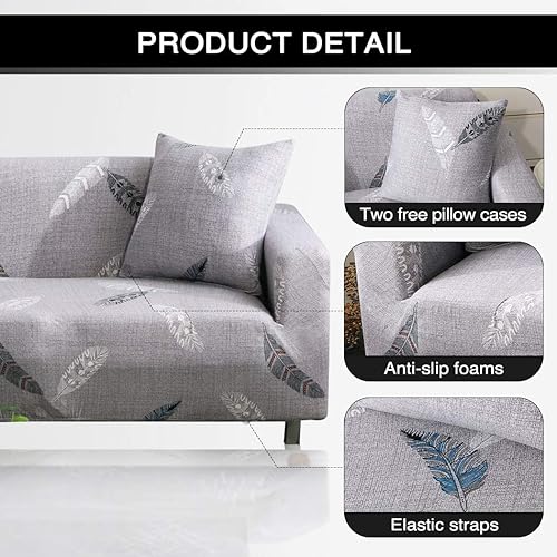 Miniatura 4 de Lamberia - Funda elástica para sofá de 3 plazas con estampado incluye dos fundas para cojines gratis, (modelo Feather, Sofá-3 asientos)