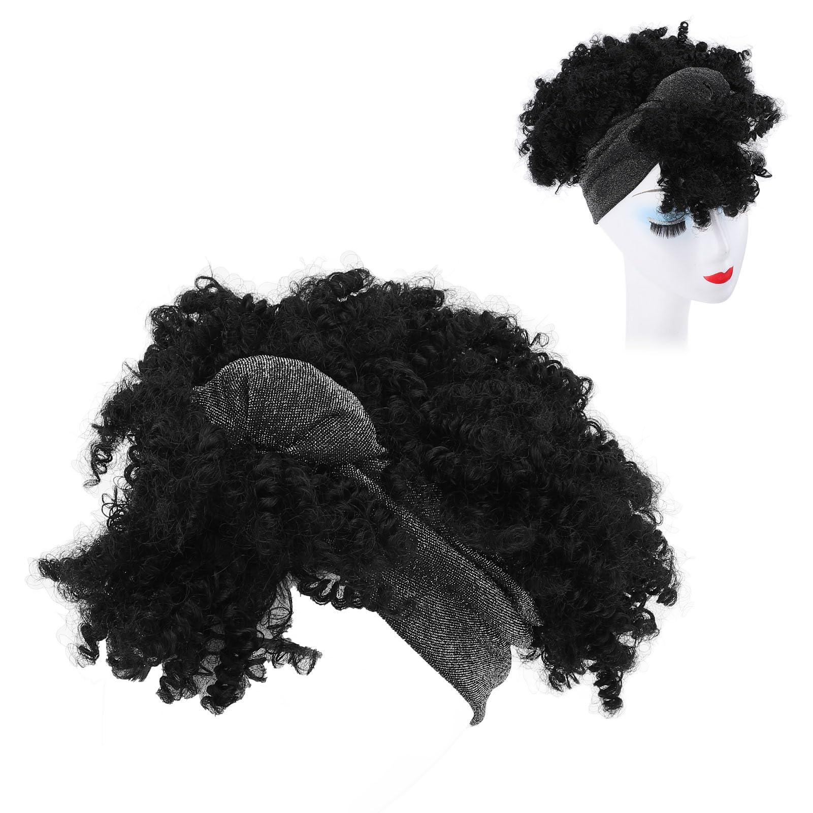 Curly Gray Headband Wigs for Black Women with Bangs Short Headband Wrap Wigs 2 in 1 - Image 4