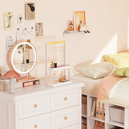 Miniatura 2 de Lolalet Soporte organizador de joyas, soporte de 4 niveles, lindo soporte para collares, con 12 ganchos, anillos y collares para decoración de