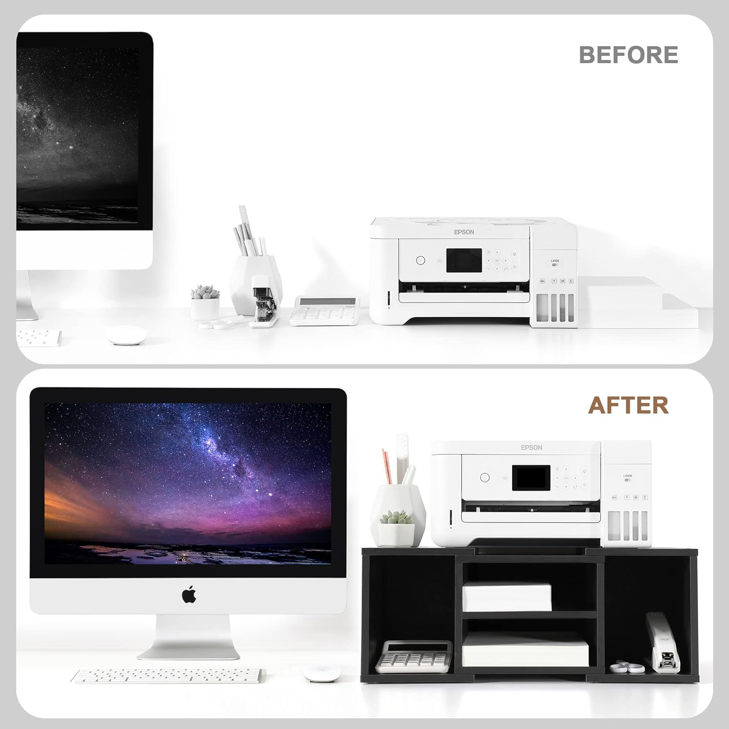 Buy GICLAIN Printer Stand with 2 Tier Storage Shelves, Adjustable Desktop Printer Shelf with 4