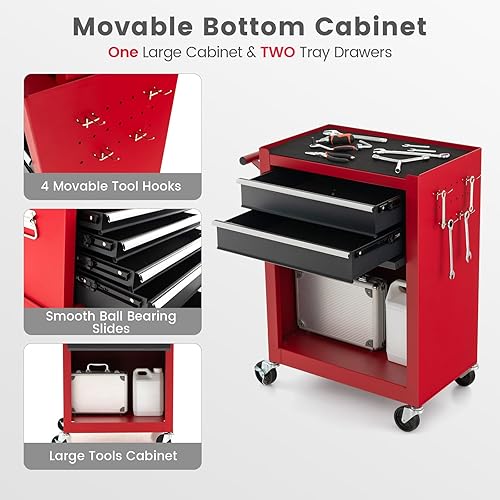 Miniatura 6 de ERGOMASTER Gabinete de herramientas con ruedas de gran capacidad con llave de cierre, caja de herramientas portátil organizadora con cajones