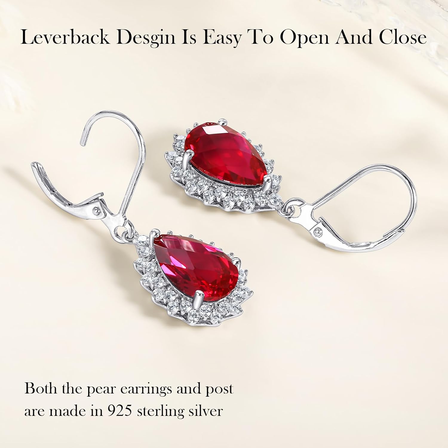 Pear Dangle Earrings for Women 925 Sterling Silver Created Ruby/Emerald/Sapphire/Opal Gemstone Birthstone Earrings Halo Teardrop Earrings - Image 5