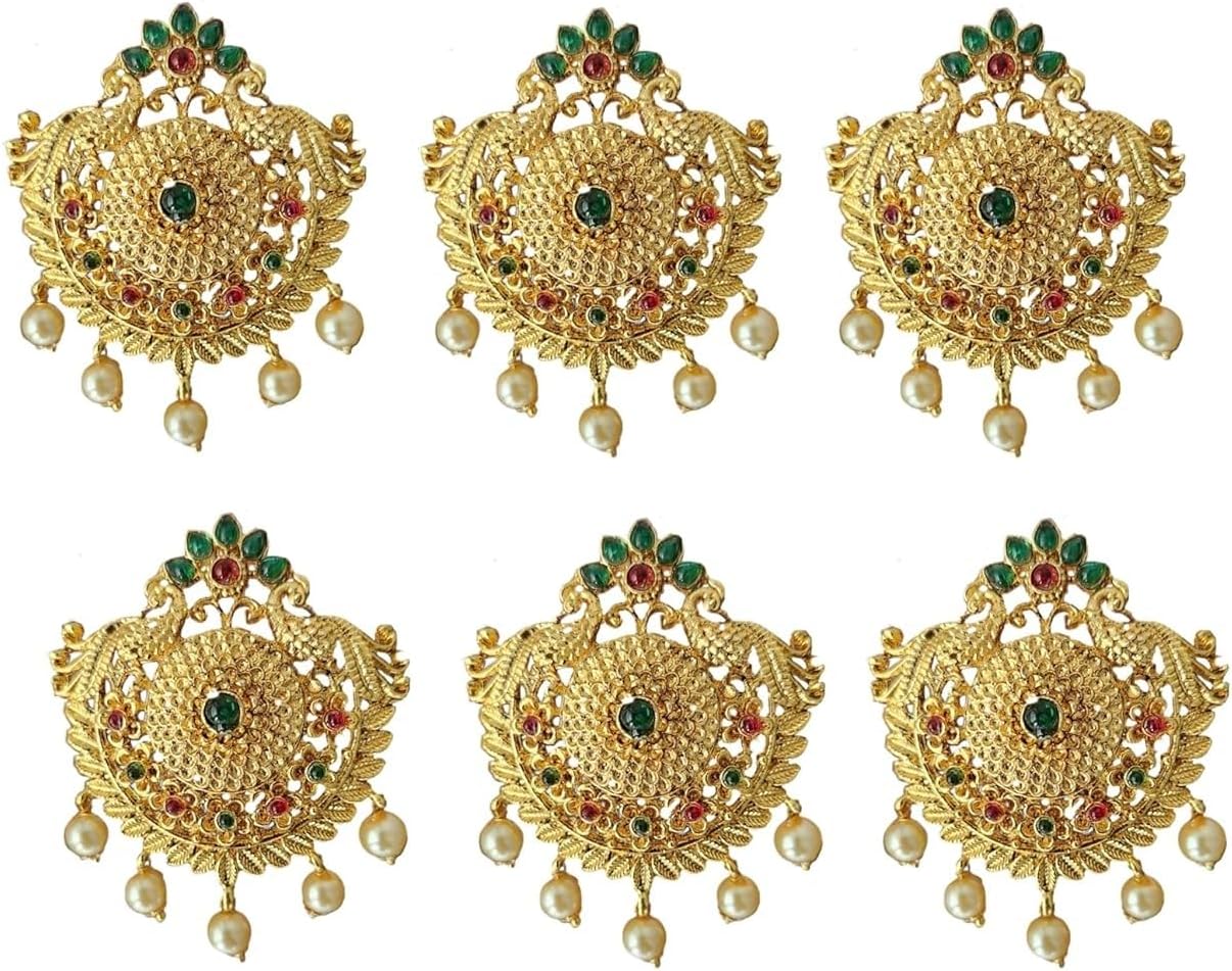 Gold Plated Antique Hair Jewelery Choti Jadai Billai,Hair Brooch With Hook Temple Jadai Wedding Bridal Jewellery (6 Pcs) (Design 01)