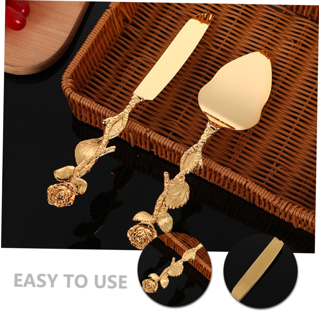 Hemobllo Set de Couteau à Glacer et Pelle à Tarte en Alliage de Zinc Doré, Facile à Nettoyer, pour Servir et Découper Gâteaux Lors des Fêtes