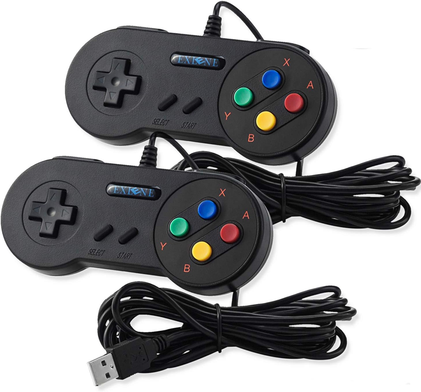Exlene 2 Pack Retro USB SNES Super Nintendo Game Controller Gamepad Joystick with 2PCS USB extension cable for Windows PC/MAC