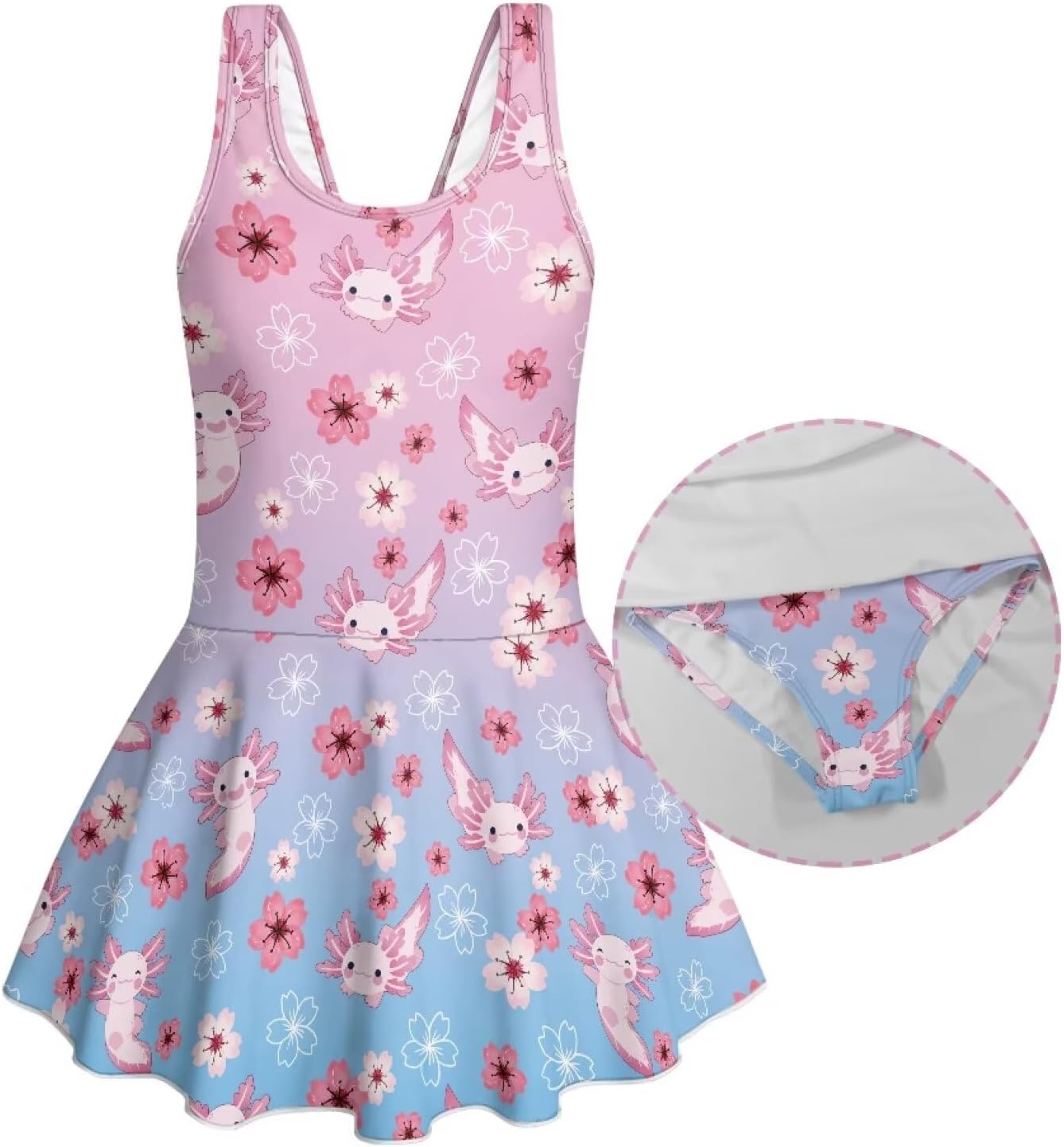 Girls One Piece Swimsuit with Skirt Bathing Suit Summer Swim Dress Swimswear 3-13Y