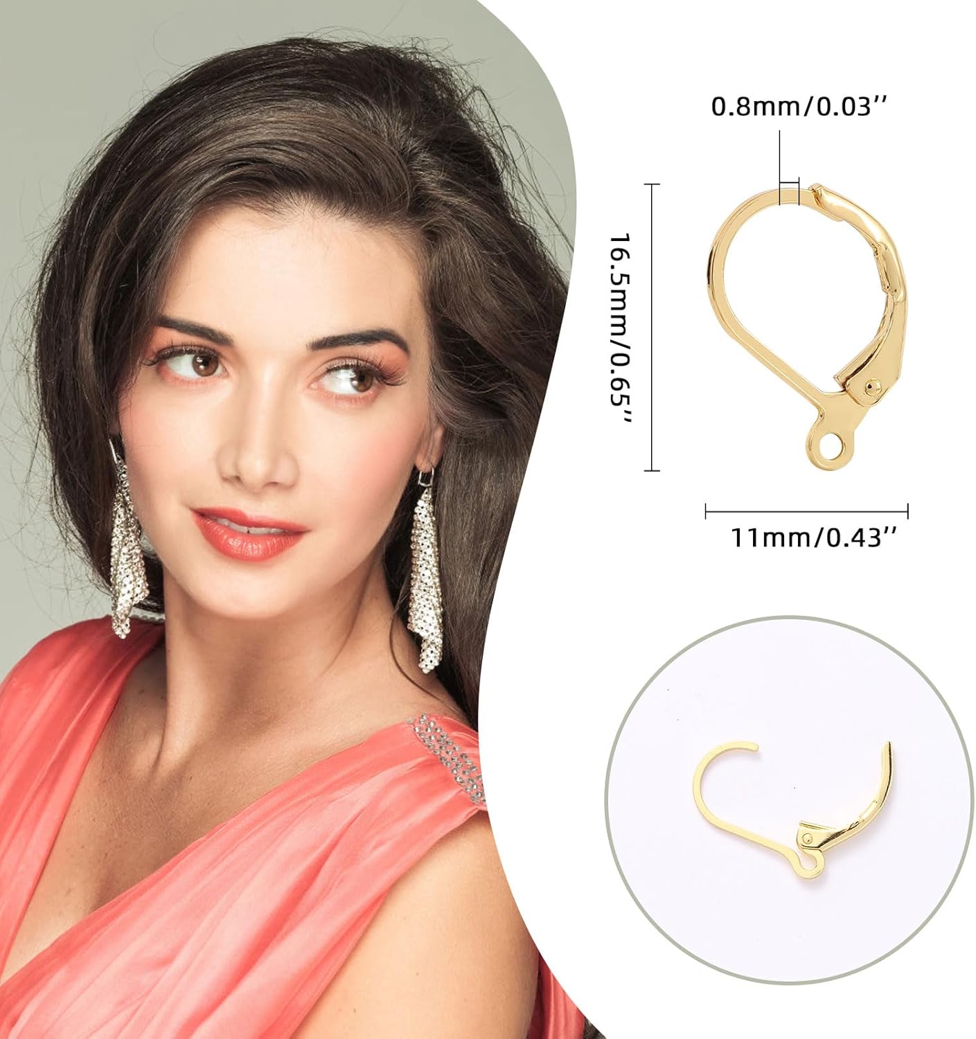 100pcs 18K Gold Filled Leverback Earring Hooks, Hypoallergenic French Dangle Ear Wire Findings for DIY Jewelry Making, Metal Earring Components (Gold) - Image 2