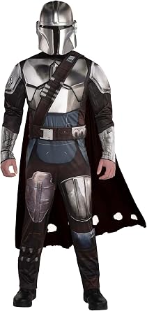 Mens Mandalorian Costume | Adult Bounty Hunter Jumpsuit with Cape, Mask for Halloween, Cosplay, Star Wars Event