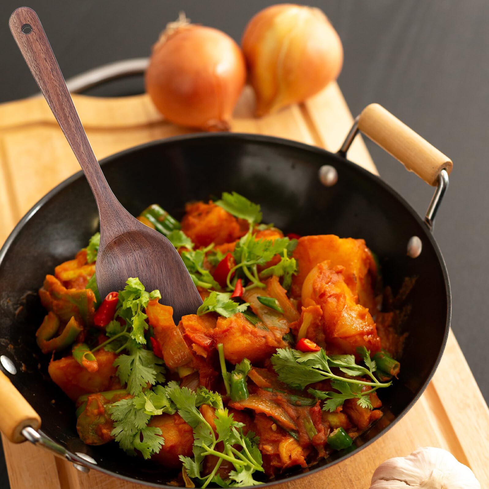 VALICLUD Holzlöffel-Set mit Pfannenwender Rührlöffel und Schöpfkelle aus Holz für Kochutensilien Küchenhelfer aus Olivenholz für Backen und Braten