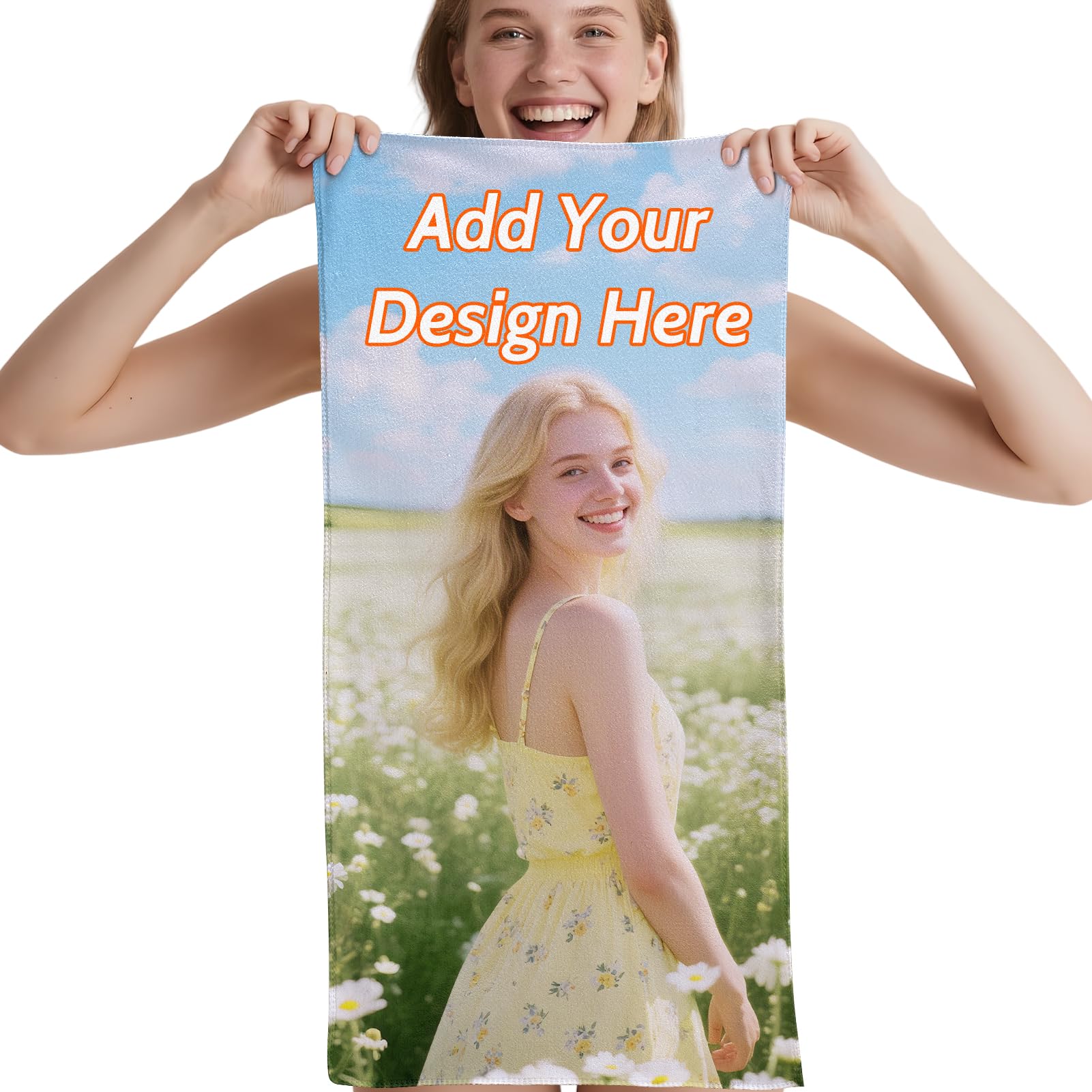 Personalized Custom Bath Towel Custom Hand Towel with Text Name Picture Cotton Bathroom Soft Border Customized Photo Face