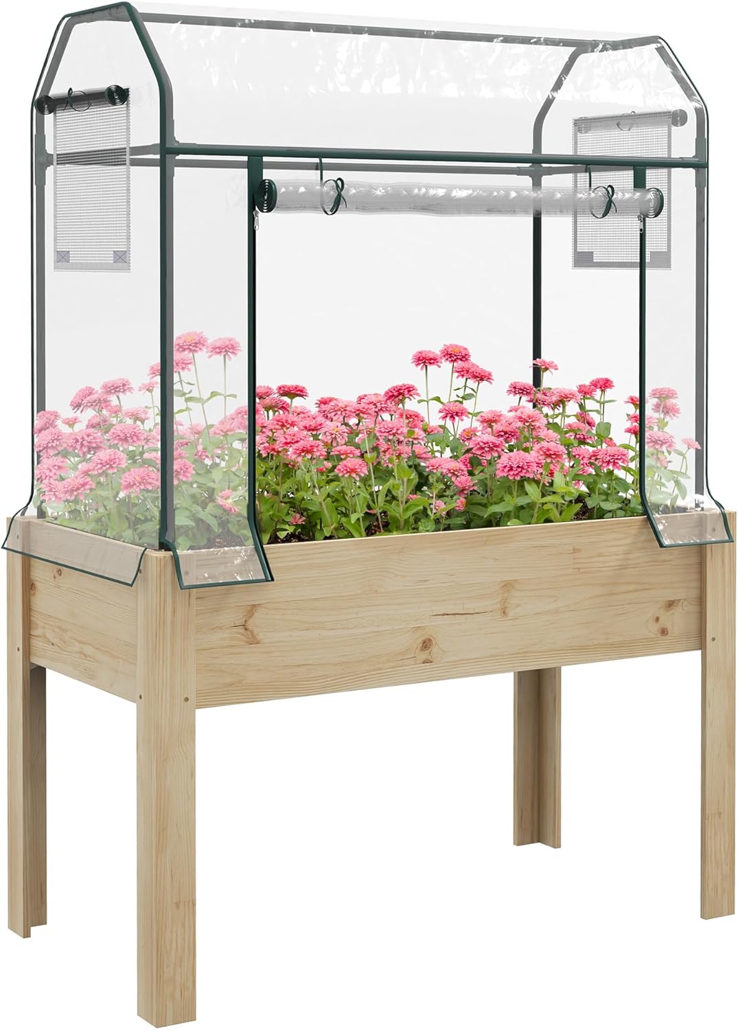 Outsunny Raised Garden Bed with Plastic Greenhouse Cover and Bed Liner, Outdoor Elevated Wood Planter Box for Herbs and Vegetables, Use for Patio, Backyard, Balcony, 45 x 24 x 65 inch, Natural - Amazon product rated Grade B