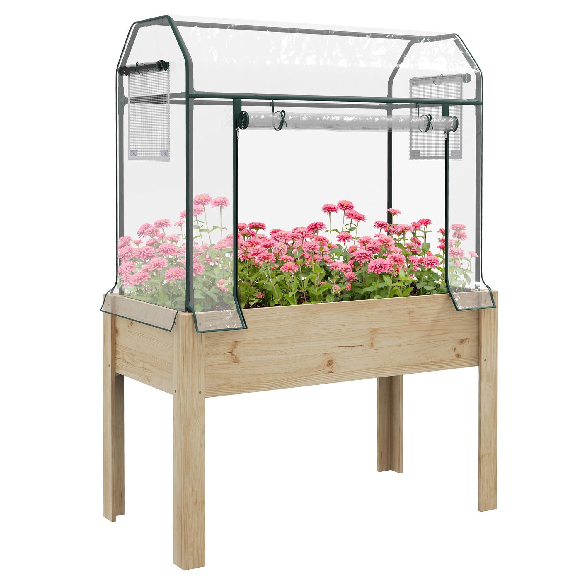 Outsunny Wooden Raised Planter - Garden Bed with Greenhouse Cover and Bed Liner  | TJ Hughes