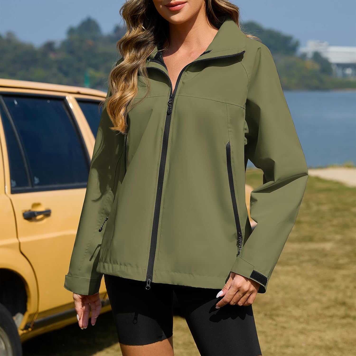 American Trends Rain Jacket Women Waterproof with Hood Travel Rain Coats Loose Fit Windbreaker Lined Jacket - Image 3