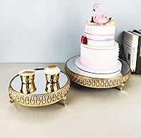 Vista 4 de Soporte redondo dorado de 8.5 pulgadas para tartas, soporte de pedestal de metal con cristales, plato de exhibición de queso de postre para boda