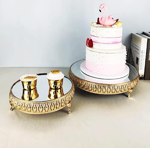 Miniatura 4 de Soporte redondo dorado de 8.5 pulgadas para tartas, soporte de pedestal de metal con cristales, plato de exhibición de queso de postre para boda,