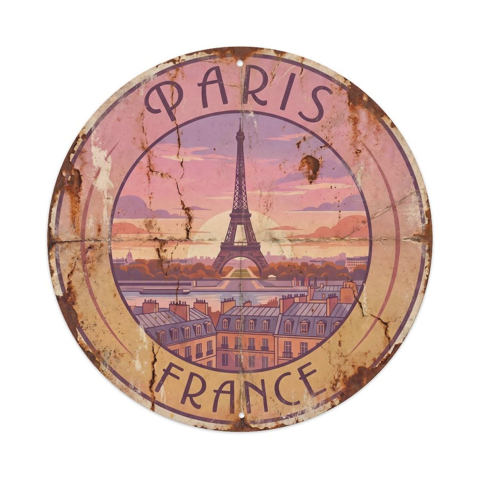 Vintage Travel Parisian Eiffel Landmark 4 Metal Tin Sign Plaque