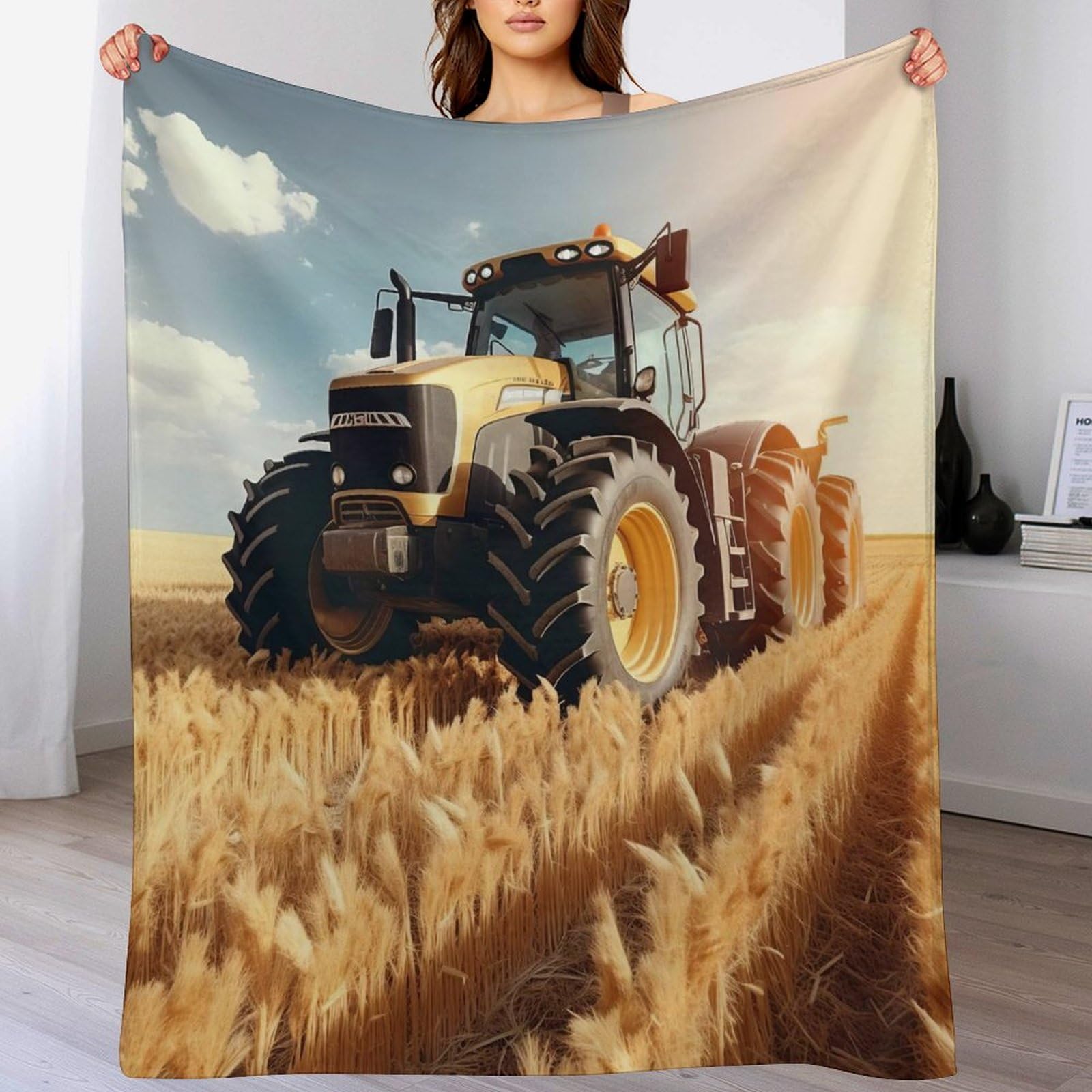 Couverture polaire en peluche ultra luxueuse motif tracteur 180x200