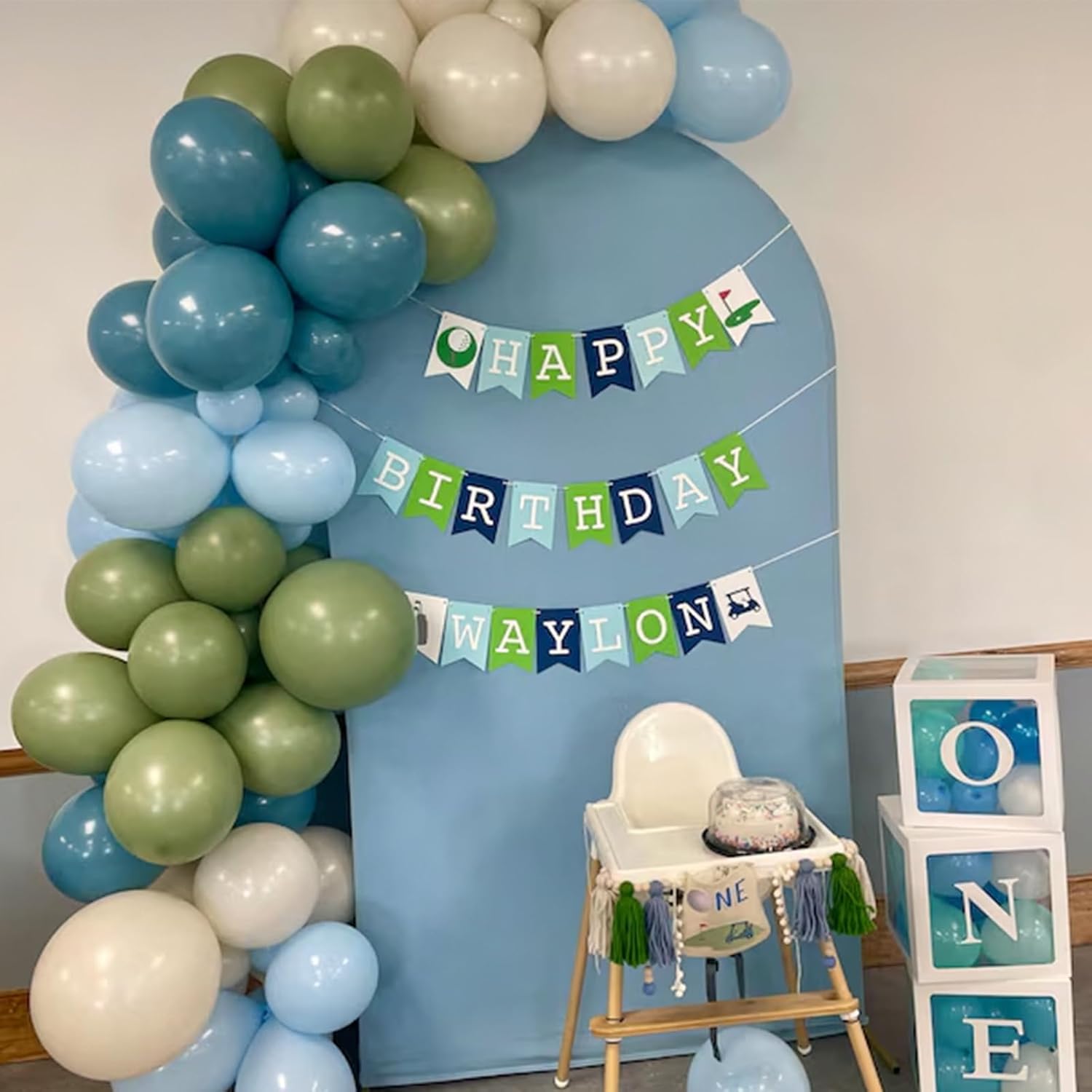 Green and Blue Balloons 60 Pcs Boho Sage Green Dusty Blue Beige Balloon Set image 4