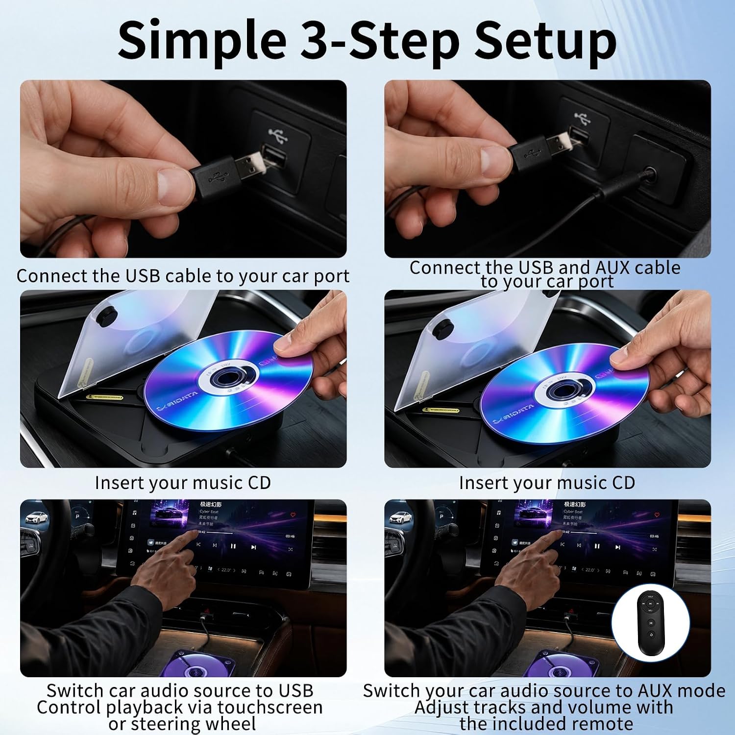 Portable CD Player for Car, Plug and Play with USB/AUX Port