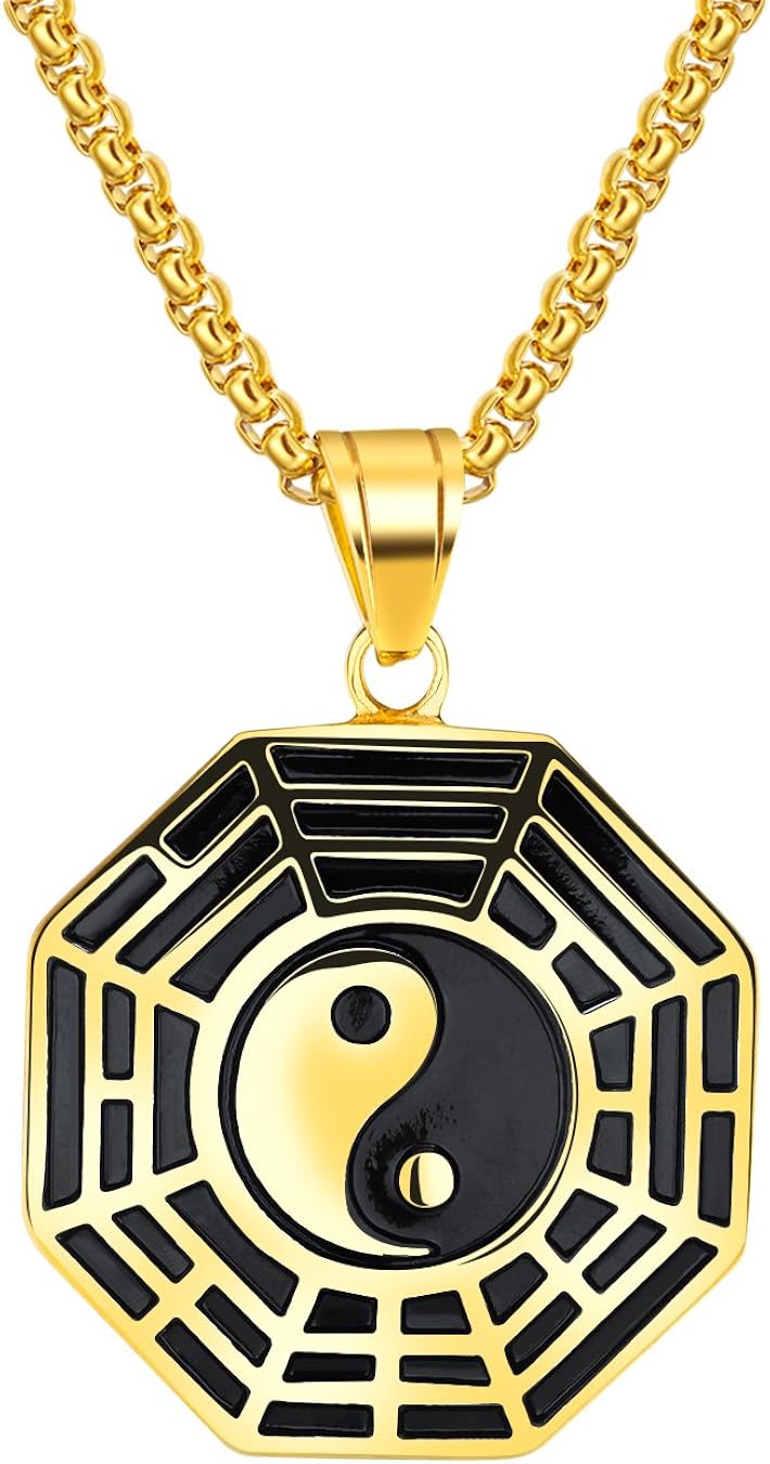 Rinspyre Men's Stainless Steel Yin Yang Necklace Eight Trigrams with