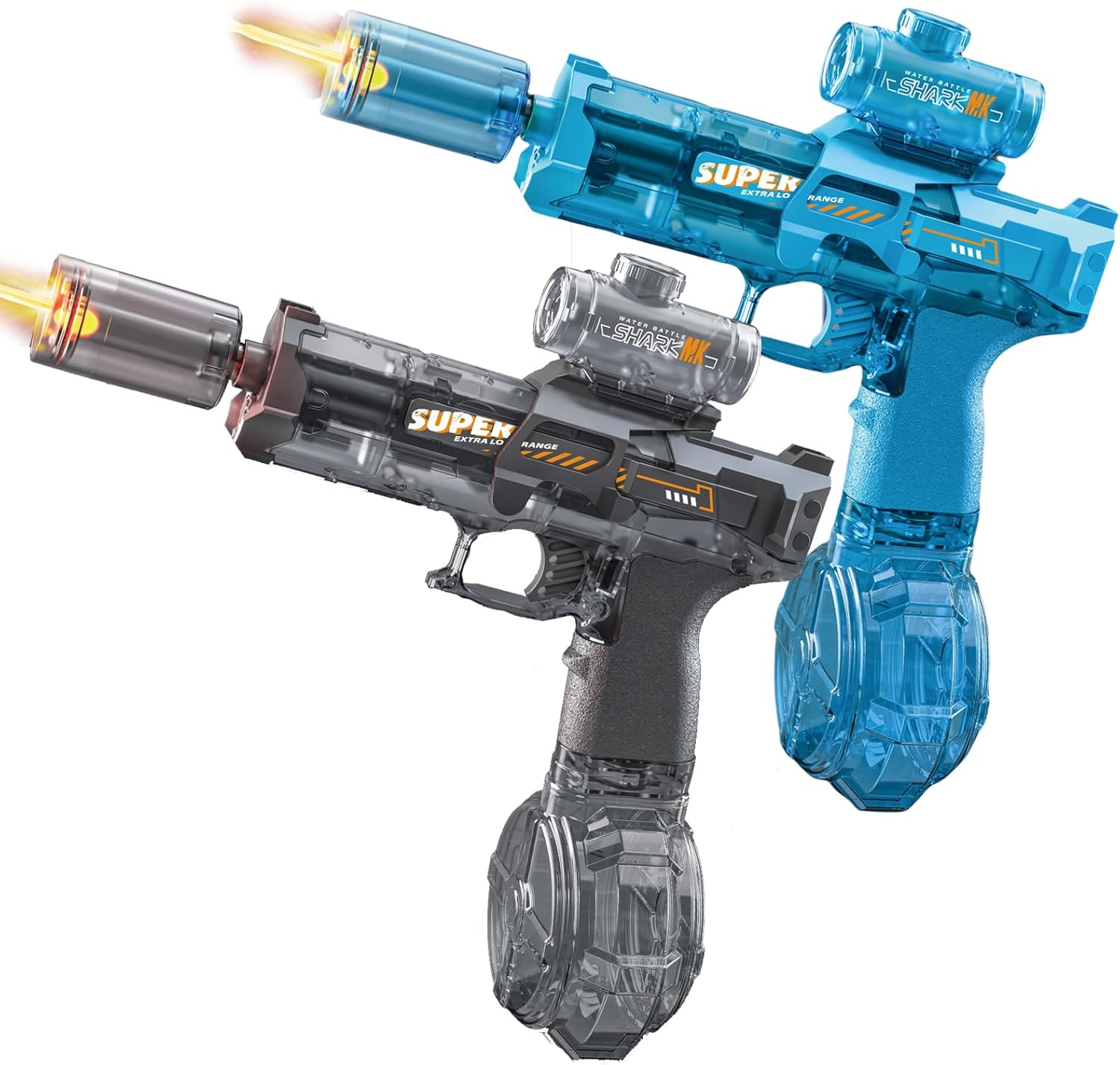 2 Pack Electric Water Gun with LED Light, Rechargeable Battery,Water Blaster Squirt Guns for Kids Adults Range Up to 32 ft,Outdoor Summer Water Toys (Black and Blue)